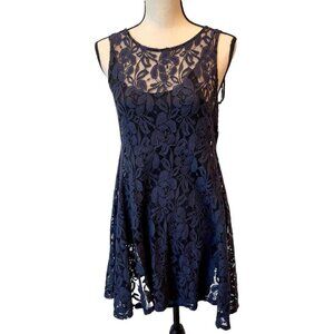 Free People Sleeveless Black Lace Floral A-Line Dress XS Romantic Whimsy Goth